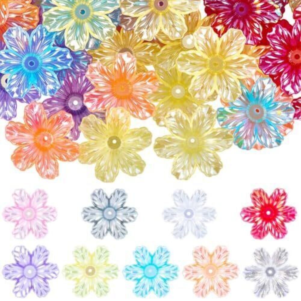 3057 1 Box 50Pcs Acrylic Flower Bead Caps Clear Flower Beads Plastic